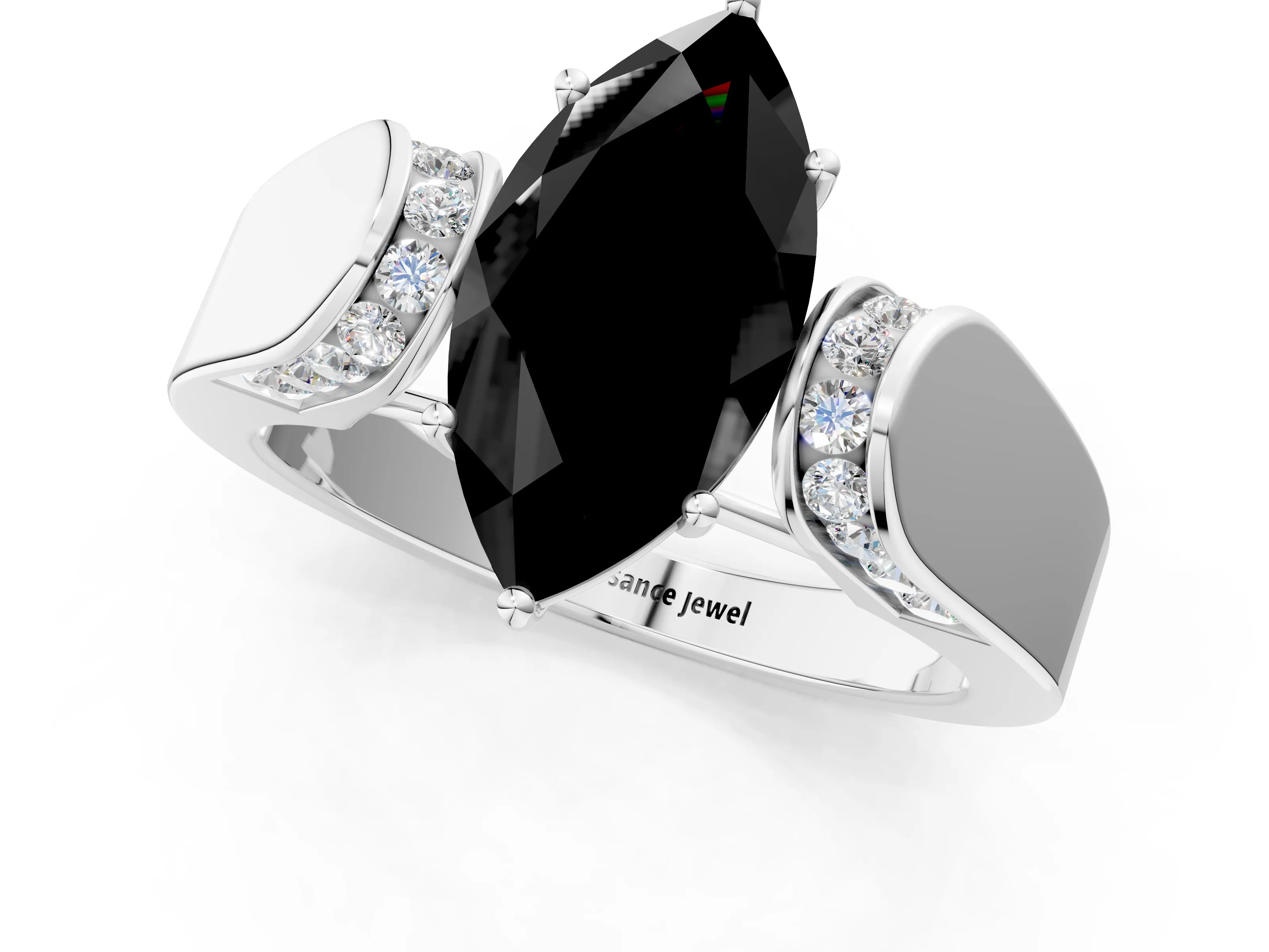 White gold Fancy Black Marquise Cut Cut Diamond Channel Set Solitaire Ring with Four-Prong Setting_73