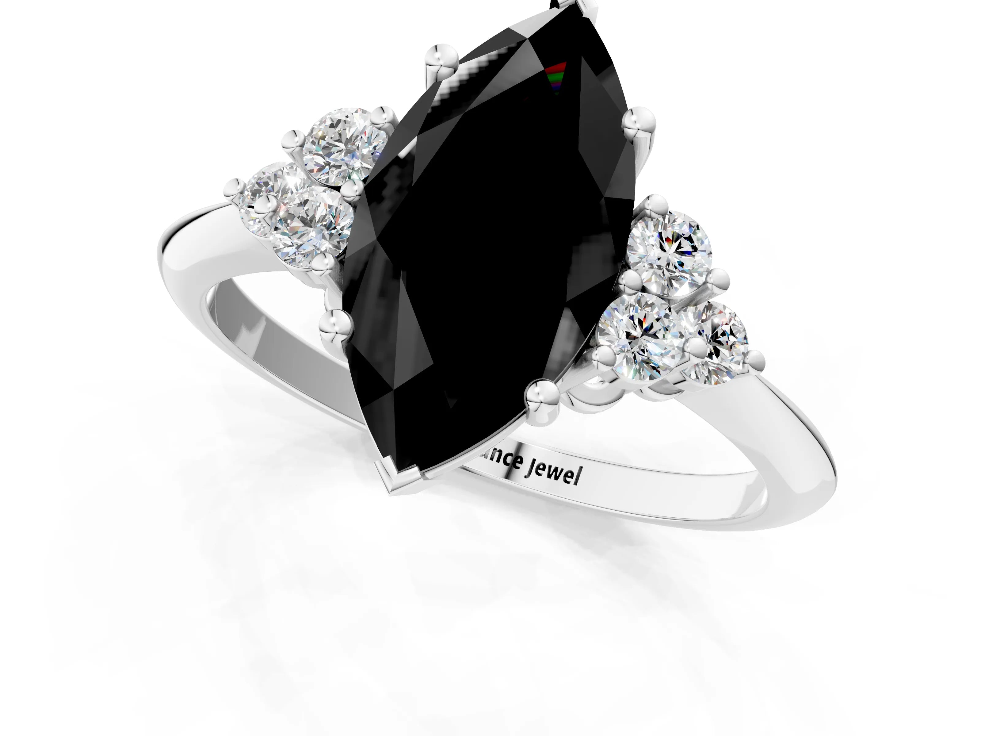 White gold Fancy Black Marquise Cut Cut Diamond Cluster Ring with Solitaire Band and Four-Prong Setting_1