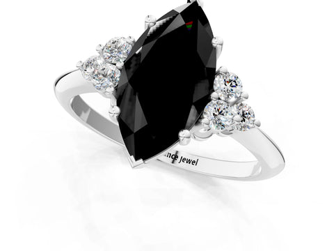 White gold Fancy Black Marquise Cut Cut Diamond Cluster Ring with Solitaire Band and Four-Prong Setting_1
