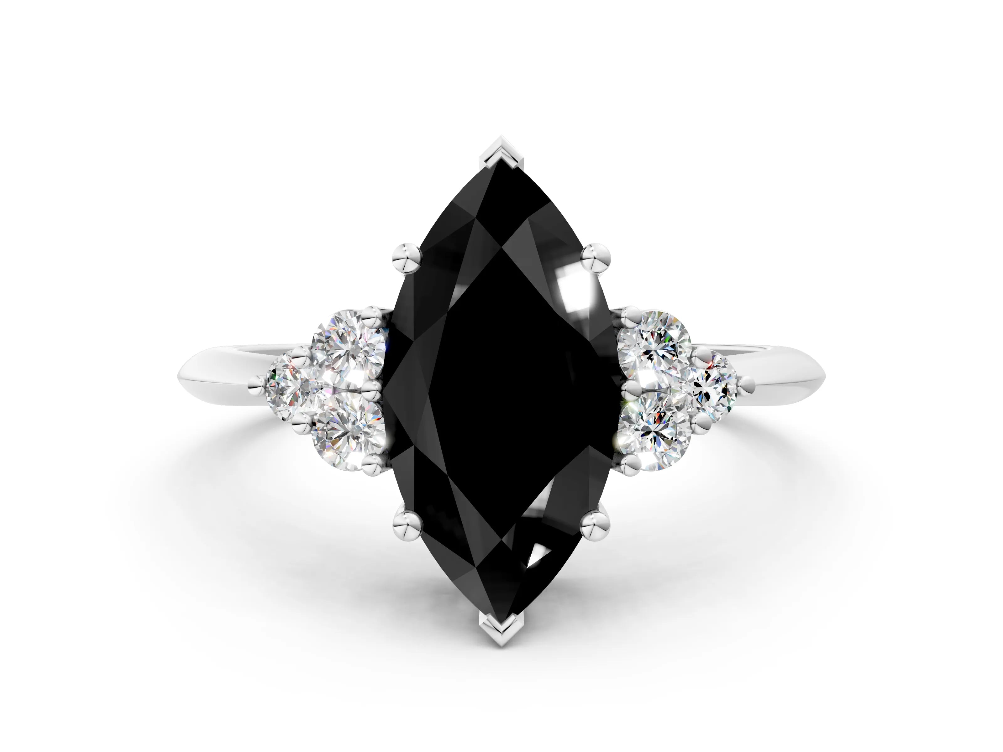 White gold Fancy Black Marquise Cut Cut Diamond Cluster Ring with Solitaire Band and Four-Prong Setting_24