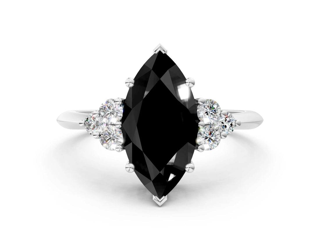White gold Fancy Black Marquise Cut Cut Diamond Cluster Ring with Solitaire Band and Four-Prong Setting_24