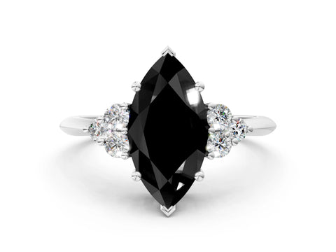 White gold Fancy Black Marquise Cut Cut Diamond Cluster Ring with Solitaire Band and Four-Prong Setting_24