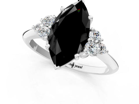 White gold Fancy Black Marquise Cut Cut Diamond Cluster Ring with Solitaire Band and Four-Prong Setting_25