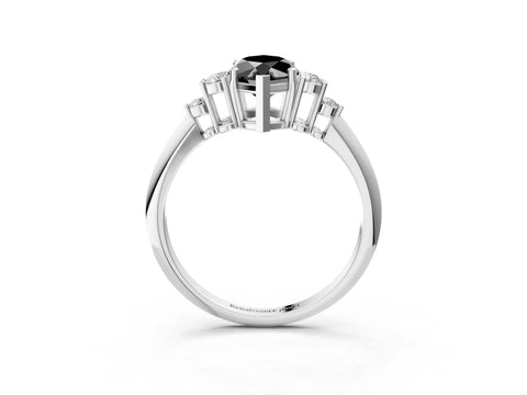 White gold Fancy Black Marquise Cut Cut Diamond Cluster Ring with Solitaire Band and Four-Prong Setting_3
