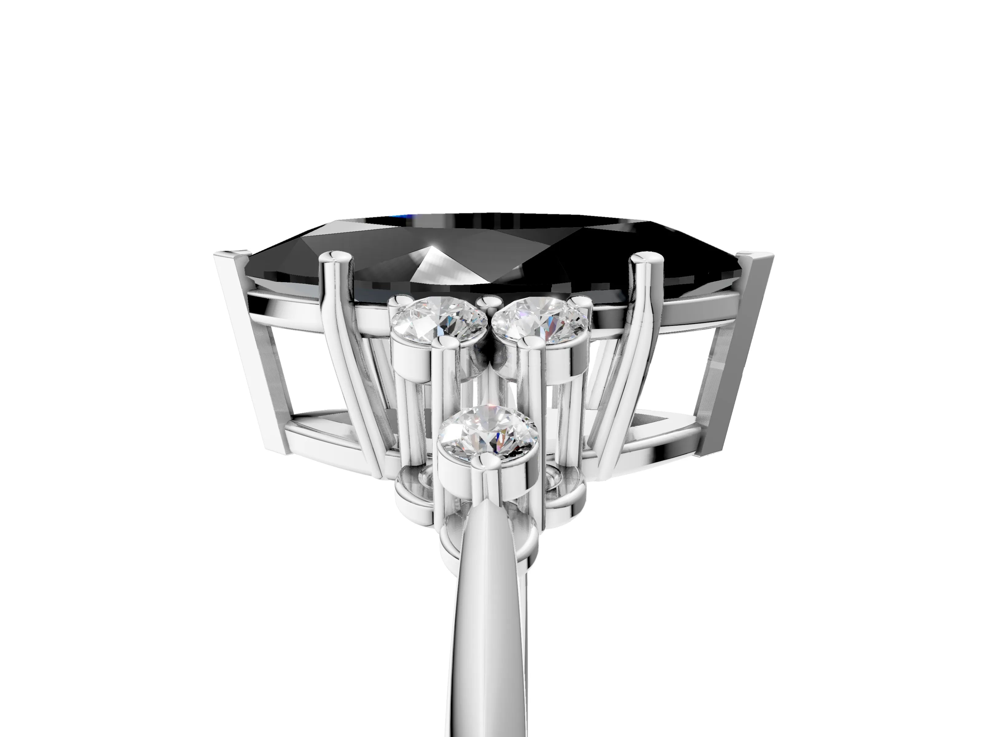 White gold Fancy Black Marquise Cut Cut Diamond Cluster Ring with Solitaire Band and Four-Prong Setting_5