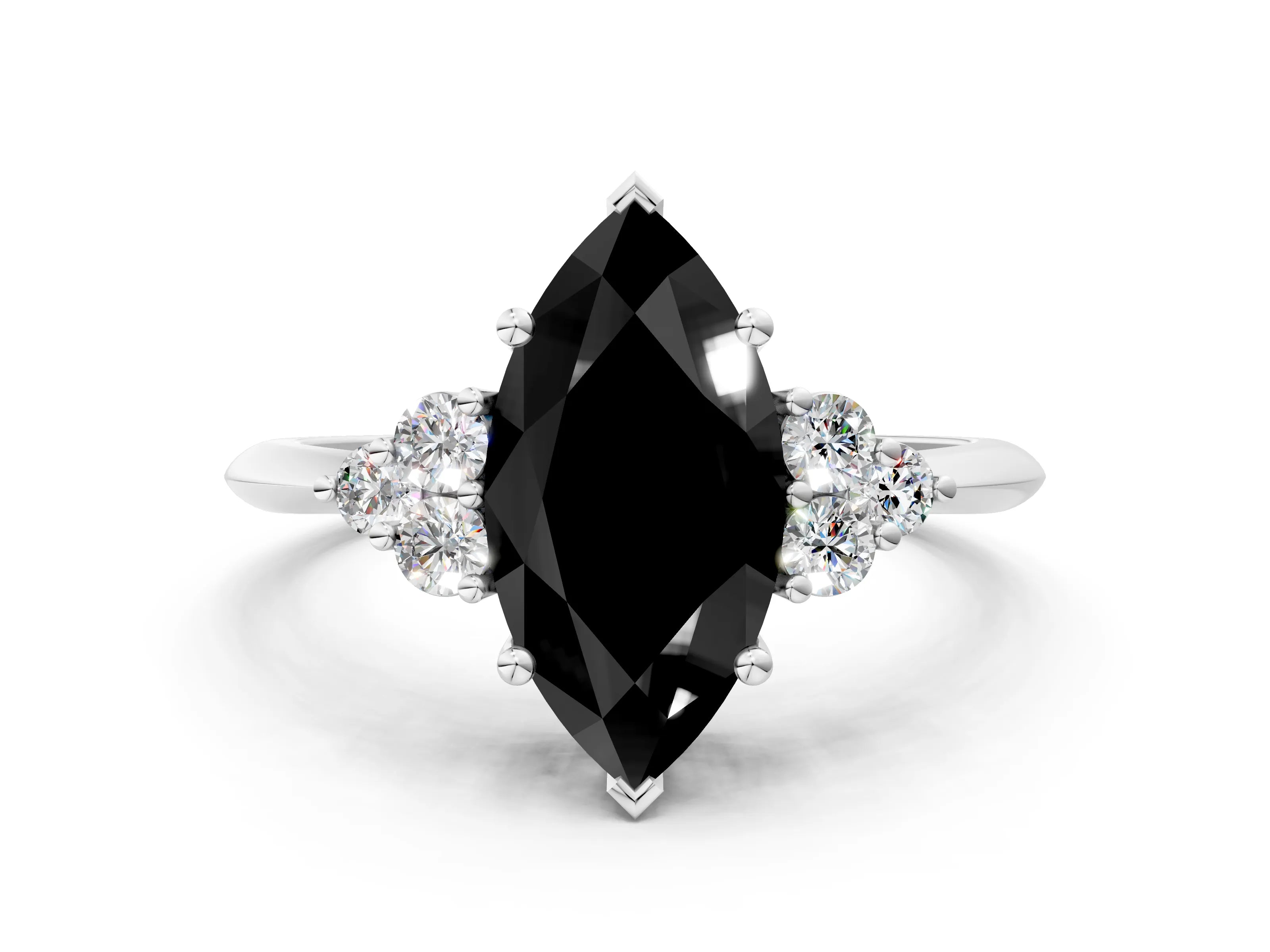 White gold Fancy Black Marquise Cut Cut Diamond Cluster Ring with Solitaire Band and Four-Prong Setting