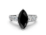 White gold Fancy Black Marquise Cut Cut Diamond Engagement Ring with Pavé Band and Four-Prong Setting