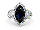 White gold Fancy Black Marquise Cut Cut Diamond Halo Engagement Ring with Open Split Pavé Band