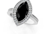 White gold Fancy Black Marquise Cut-Cut Diamond Halo Engagement Ring with Pave Band and Prong Setting_1