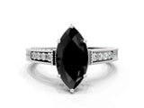 White gold Fancy Black Marquise Cut Cut Diamond Milgrain Pave Band Four-Prong Setting Ring_3