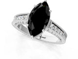 White gold Fancy Black Marquise Cut Cut Diamond Milgrain Pave Band Four-Prong Setting Ring_4