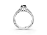 White gold Fancy Black Marquise Cut Cut Diamond Milgrain Pave Band Four-Prong Setting Ring_6