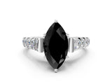 White gold Fancy Black Marquise Cut Cut Diamond Pavé Band Solitaire with Four-Prong Setting