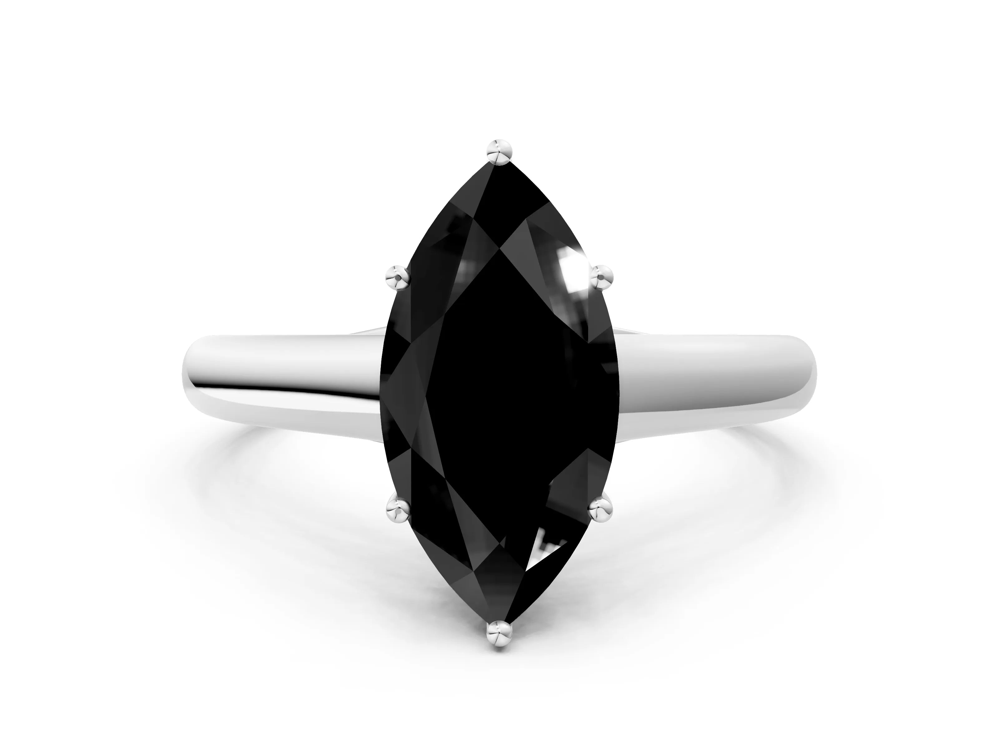 White gold Fancy Black Marquise Cut Cut Diamond Solitaire Engagement Ring with Tapered Plain Band and Four-Prong Setting_12