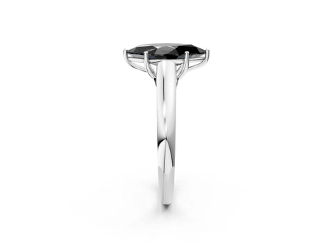 White gold Fancy Black Marquise Cut Cut Diamond Solitaire Engagement Ring with Tapered Plain Band and Four-Prong Setting_14