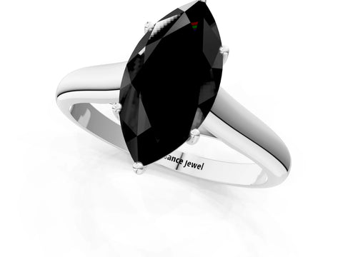 White gold Fancy Black Marquise Cut Cut Diamond Solitaire Engagement Ring with Tapered Plain Band and Four-Prong Setting_1