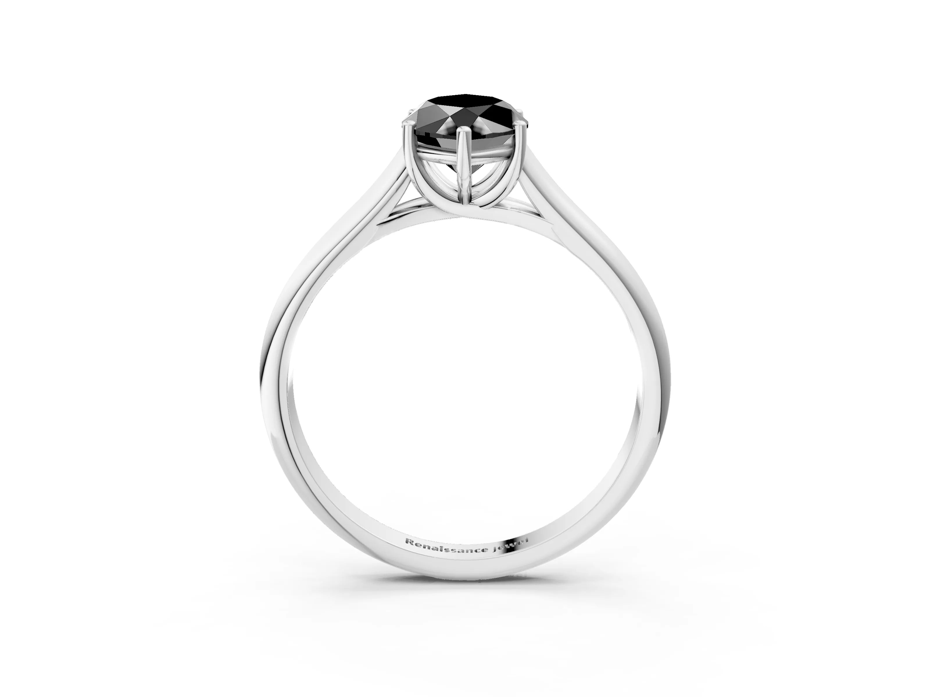 White gold Fancy Black Marquise Cut Cut Diamond Solitaire Engagement Ring with Tapered Plain Band and Four-Prong Setting_3