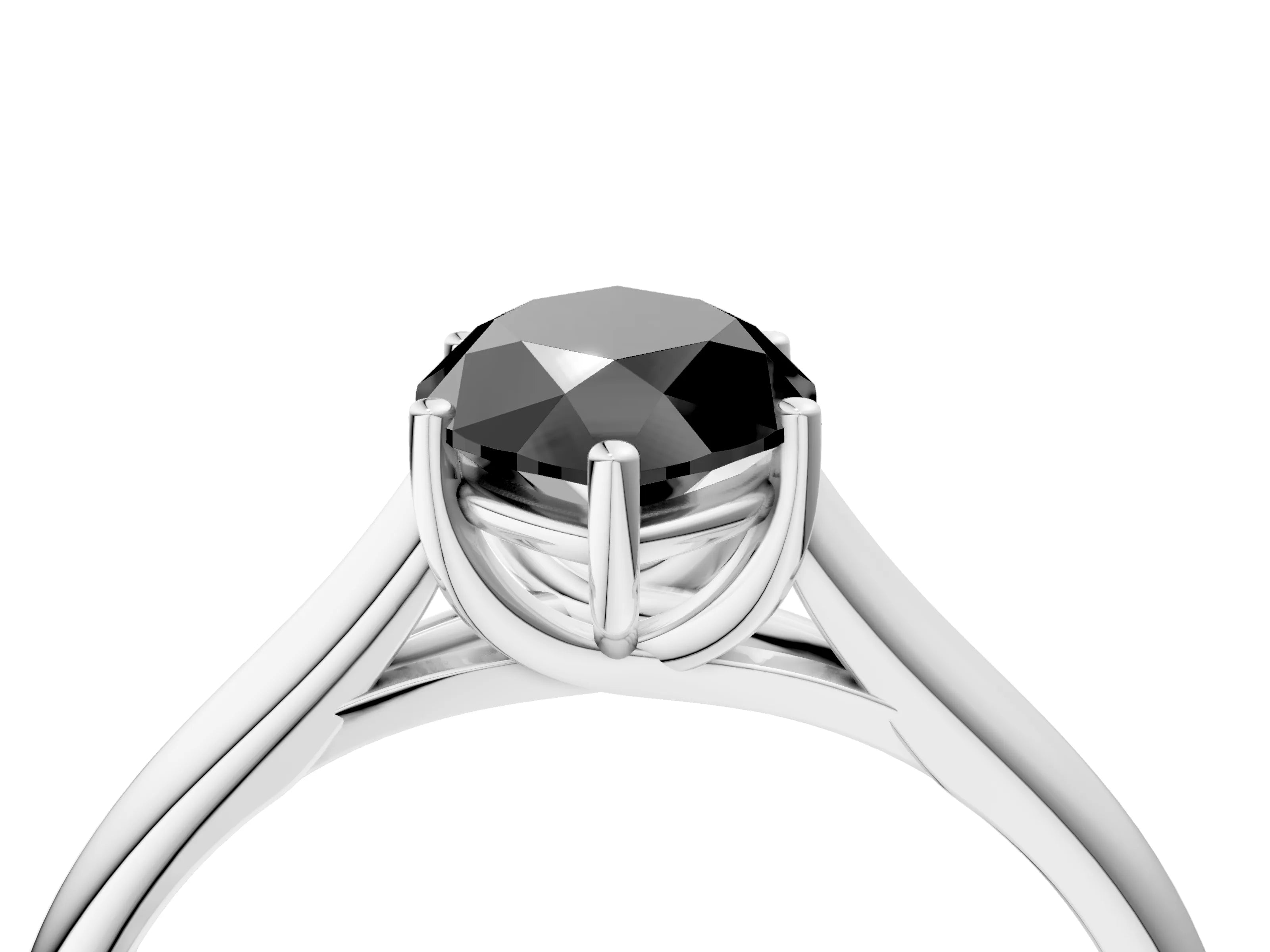 White gold Fancy Black Marquise Cut Cut Diamond Solitaire Engagement Ring with Tapered Plain Band and Four-Prong Setting_4