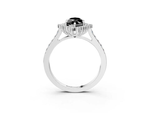 White gold Fancy Black Marquise Cut Cut Diamond Sunburst Halo Engagement Ring with Pavé Band_15