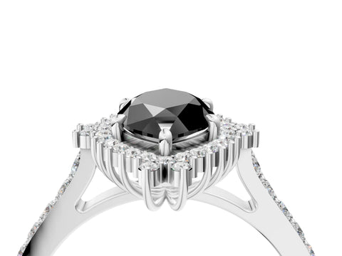 White gold Fancy Black Marquise Cut Cut Diamond Sunburst Halo Engagement Ring with Pavé Band_16