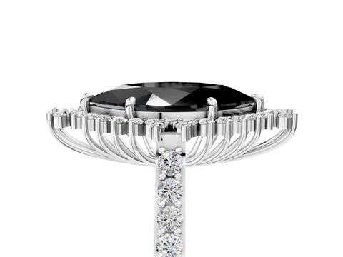 White gold Fancy Black Marquise Cut Cut Diamond Sunburst Halo Engagement Ring with Pavé Band_17