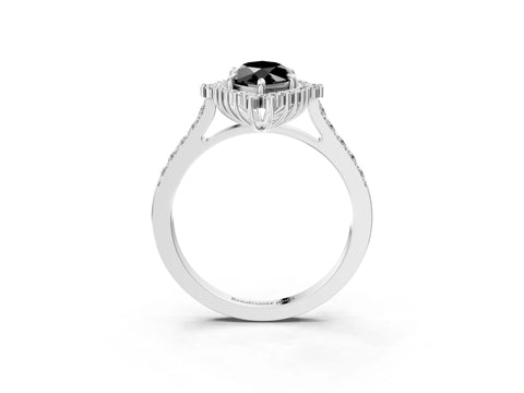 White gold Fancy Black Marquise Cut Cut Diamond Sunburst Halo Engagement Ring with Pavé Band_3