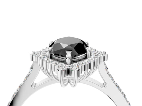 White gold Fancy Black Marquise Cut Cut Diamond Sunburst Halo Engagement Ring with Pavé Band_4