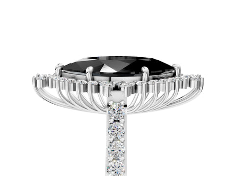 White gold Fancy Black Marquise Cut Cut Diamond Sunburst Halo Engagement Ring with Pavé Band_5