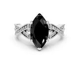 White gold Fancy Black Marquise Cut Cut Diamond Twisted Band with Milgrain Pave Setting and Four-Prong Setting_12