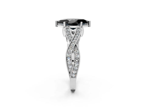 White gold Fancy Black Marquise Cut Cut Diamond Twisted Band with Milgrain Pave Setting and Four-Prong Setting_14
