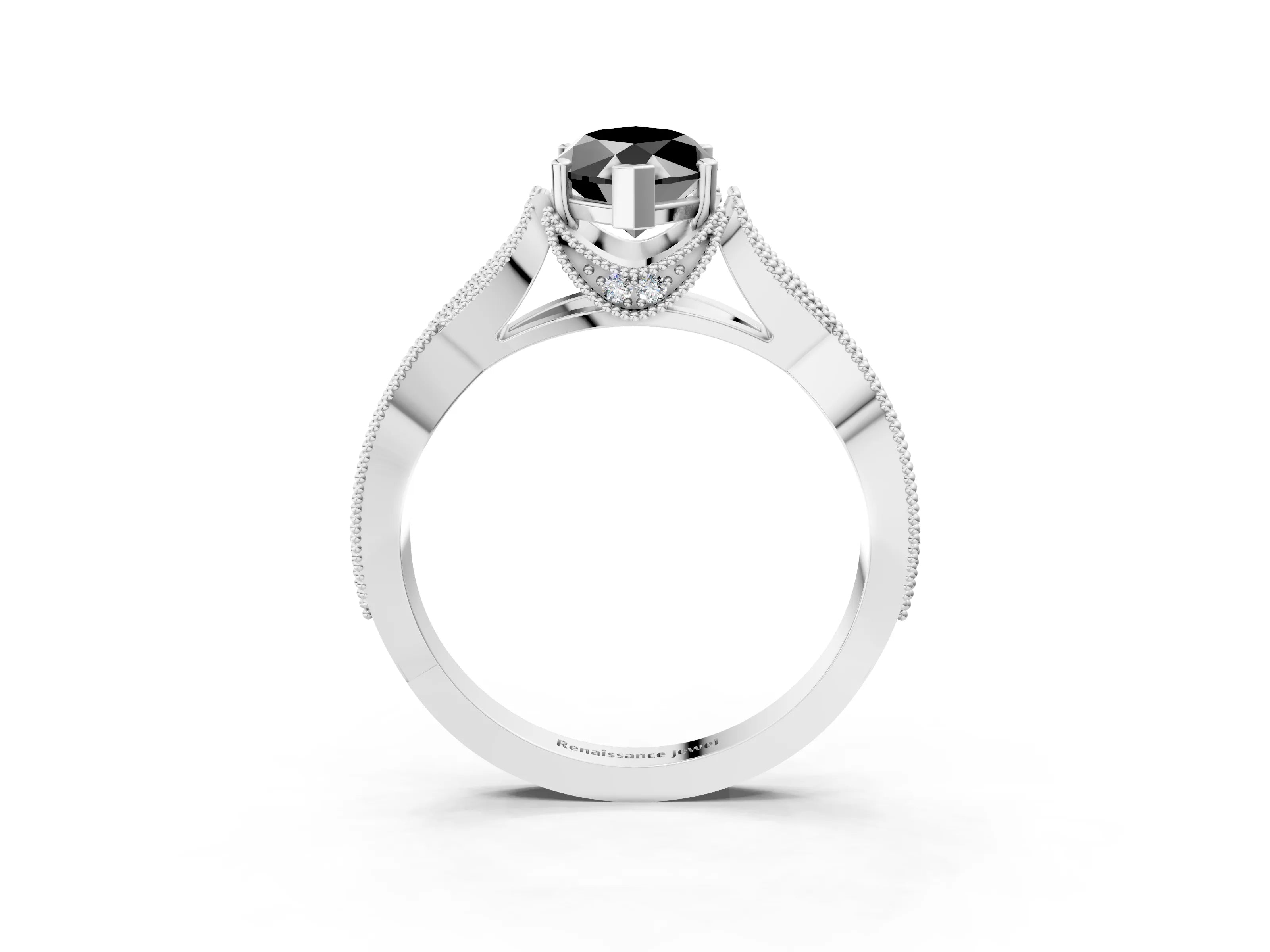 White gold Fancy Black Marquise Cut Cut Diamond Twisted Band with Milgrain Pave Setting and Four-Prong Setting_15