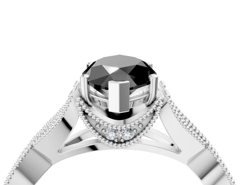 White gold Fancy Black Marquise Cut Cut Diamond Twisted Band with Milgrain Pave Setting and Four-Prong Setting_16