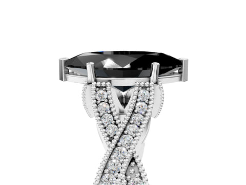 White gold Fancy Black Marquise Cut Cut Diamond Twisted Band with Milgrain Pave Setting and Four-Prong Setting_17
