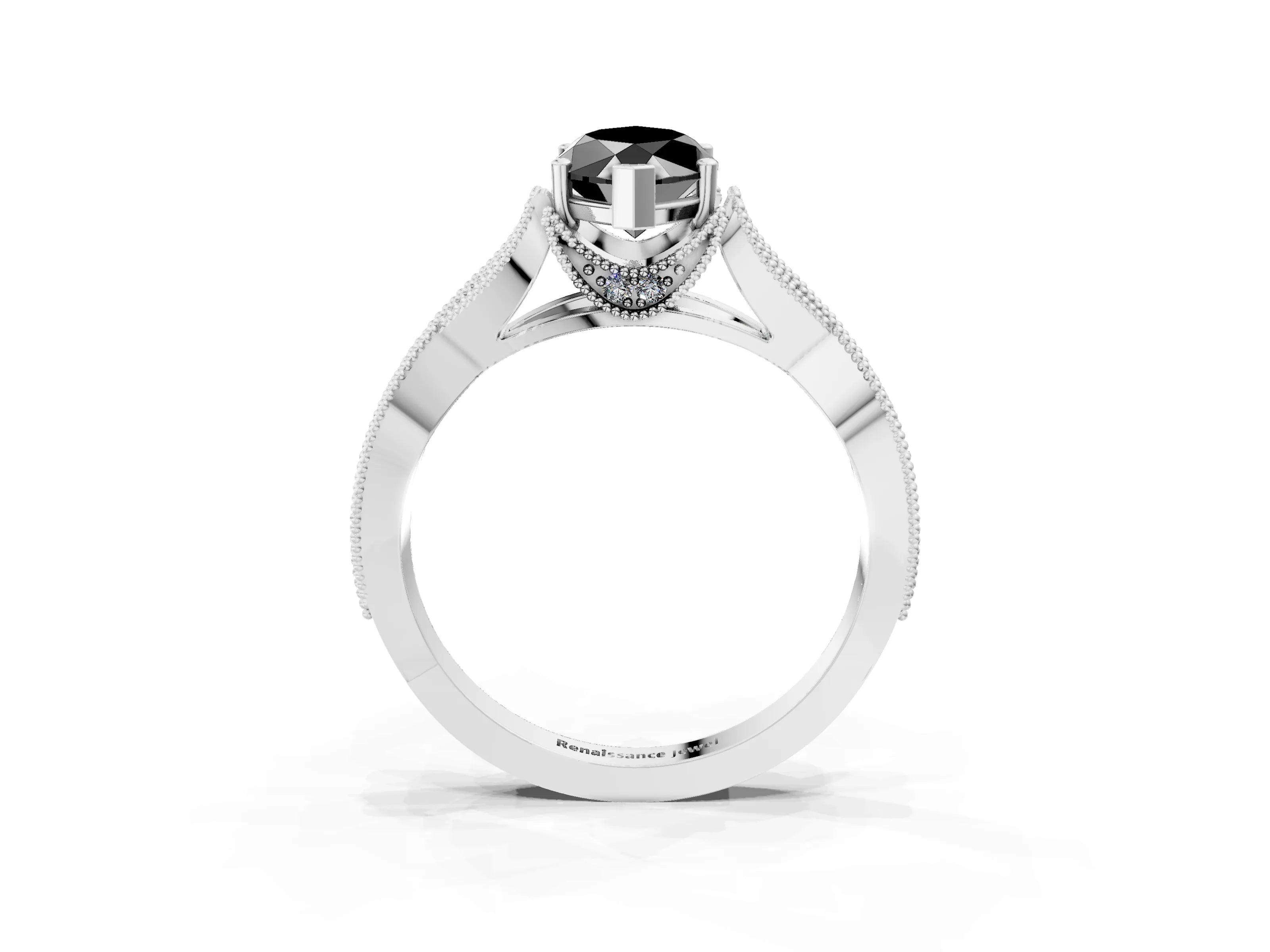 White gold Fancy Black Marquise Cut Cut Diamond Twisted Band with Milgrain Pave Setting and Four-Prong Setting_3