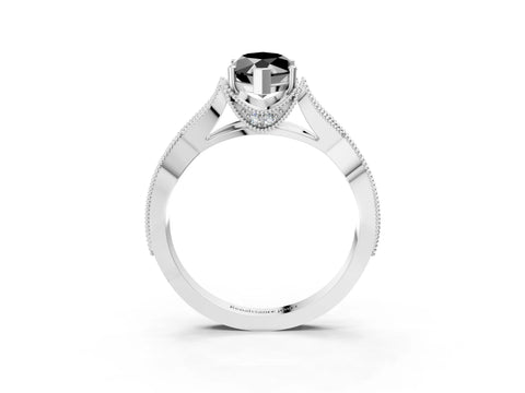 White gold Fancy Black Marquise Cut Cut Diamond Twisted Band with Milgrain Pave Setting and Four-Prong Setting_4
