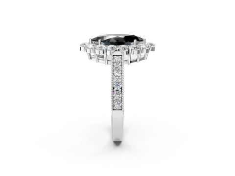White gold Fancy Black Marquise Cut Cut Halo Diamond Pavé Engagement Ring with Milgrain Detailing_14