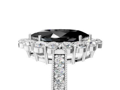 White gold Fancy Black Marquise Cut Cut Halo Diamond Pavé Engagement Ring with Milgrain Detailing_17