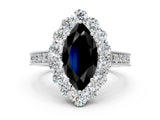 White gold Fancy Black Marquise Cut Cut Halo Diamond Pavé Engagement Ring with Milgrain Detailing_24