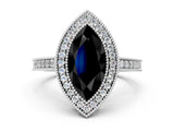 White gold Fancy Black Marquise Cut Cut Halo Pavé Diamond Ring