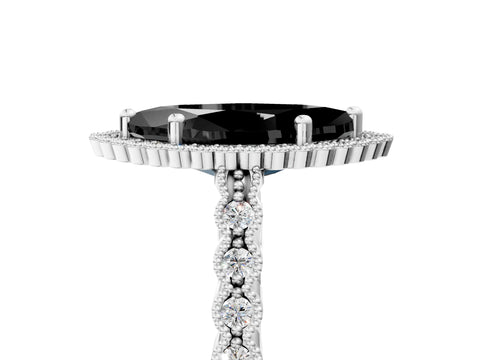 White gold Fancy Black Marquise Cut Cut Halo Pavé Solitaire Ring with Milgrain Band_17