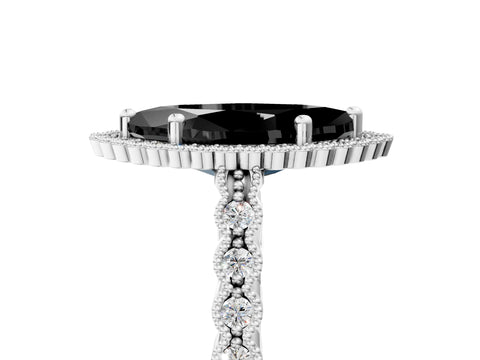 White gold Fancy Black Marquise Cut Cut Halo Pavé Solitaire Ring with Milgrain Band_5