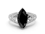 White gold Fancy Black Marquise Cut Cut Milgrain Pave Diamond Engagement Ring with Four-Prong Setting_3