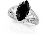 White gold Fancy Black Marquise Cut Cut Milgrain Pave Diamond Engagement Ring with Four-Prong Setting_4