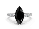 White gold Fancy Black Marquise Cut Cut Pavé Band Solitaire Ring with Four-Prong Setting