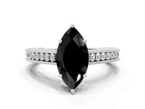 White gold Fancy Black Marquise Cut Cut Pave Band Milgrain Solitaire Ring