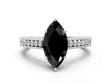 White gold Fancy Black Marquise Cut Cut Pave Band Milgrain Solitaire Ring_12