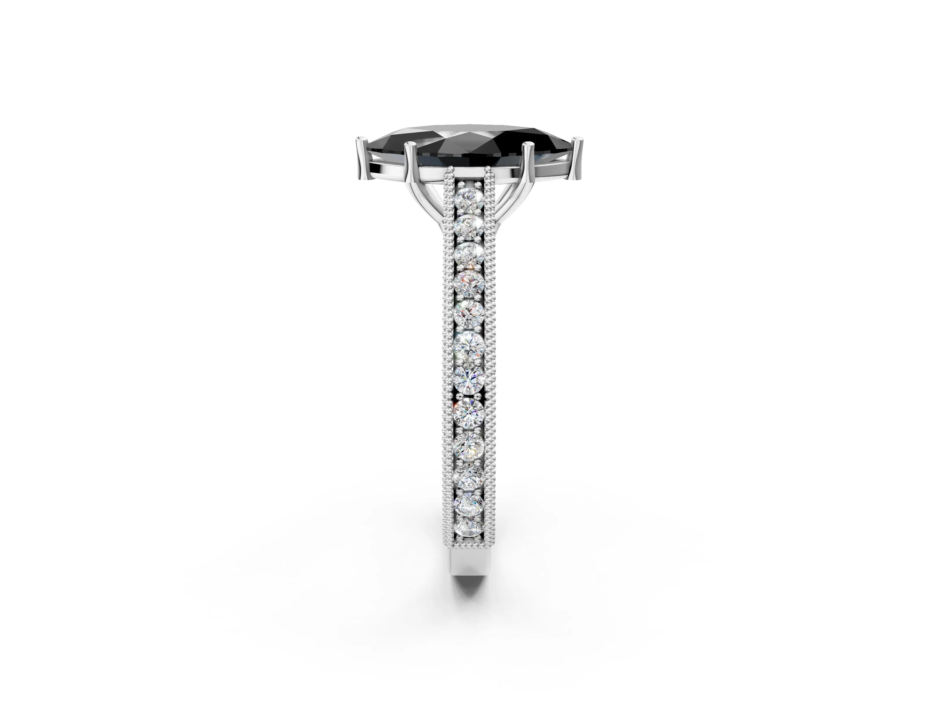 White gold Fancy Black Marquise Cut Cut Pave Band Milgrain Solitaire Ring_14