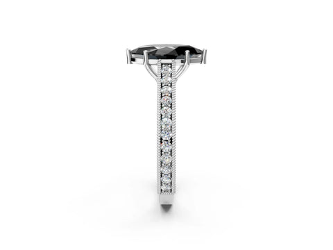 White gold Fancy Black Marquise Cut Cut Pave Band Milgrain Solitaire Ring_14