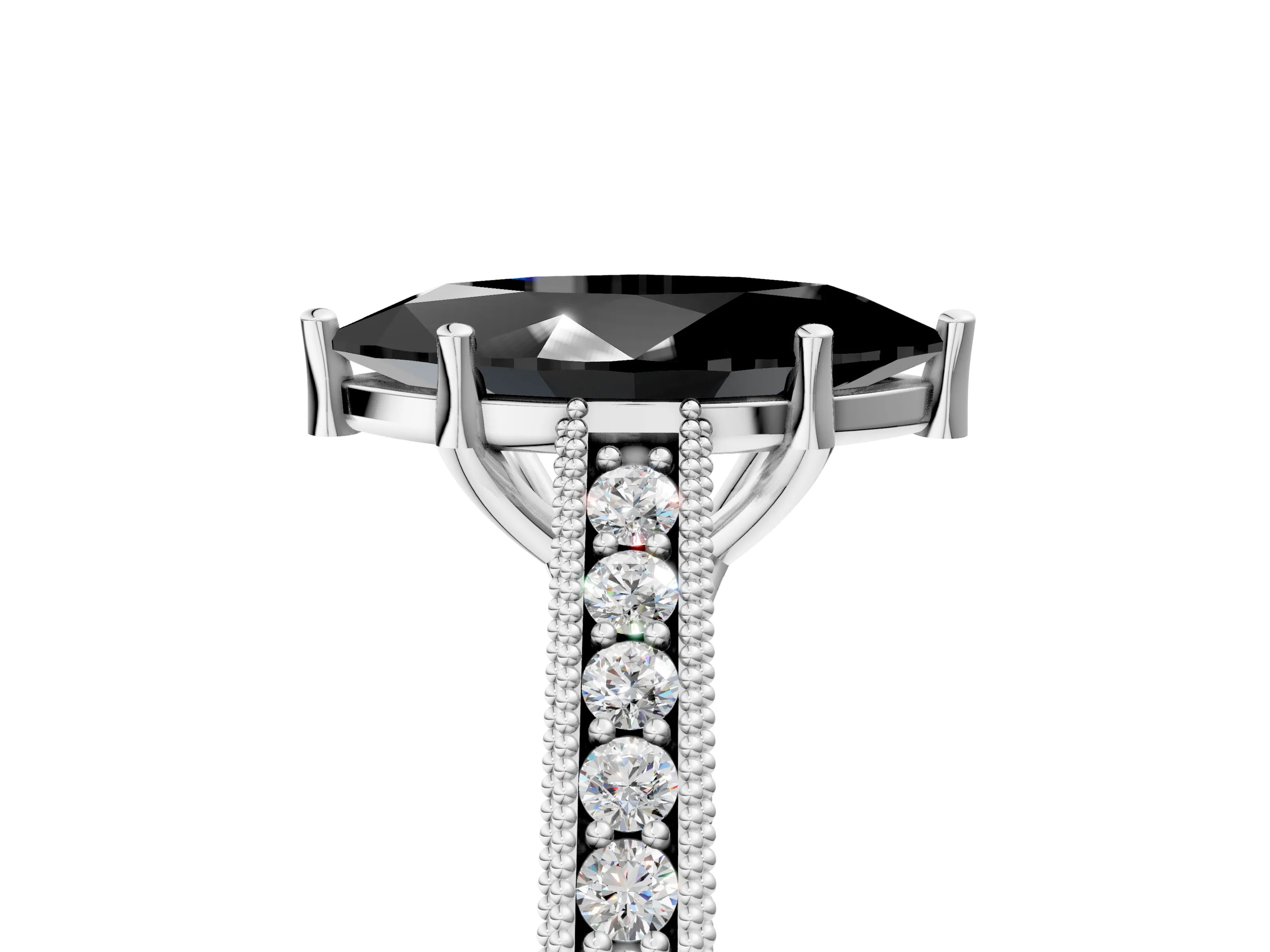 White gold Fancy Black Marquise Cut Cut Pave Band Milgrain Solitaire Ring_17
