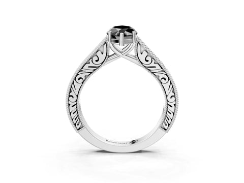 White gold Fancy Black Marquise Cut Cut Pave Band Milgrain Solitaire Ring_21